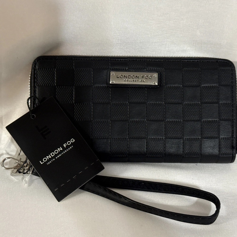 London Fog Dakota Zip Around Wallet Black LFWH24217 NWT MSRP $38